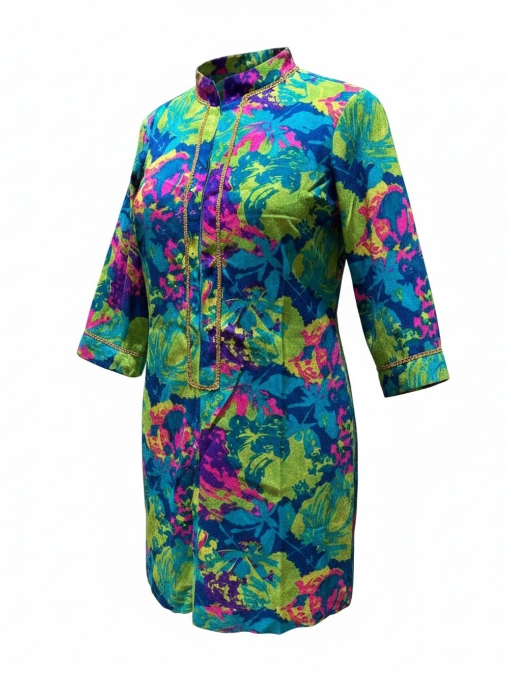 VTG Diane’s of Honolulu mandarin collar psychedelic floral mod shift dress beach
